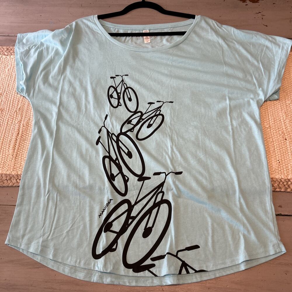Marushka Teal Blue Black Bicycle Bike T Shirt Women’s Sz XXL